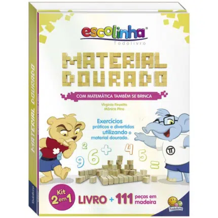 material dourado com livro de atividades